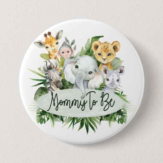 Macaron Rond 7,6 Cm Safari Jungle Animaux Maman pour être baby shower  (Devant)