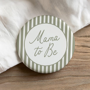 Macaron Rond 7,6 Cm Sage Green Stripes Baby shower Mama à être