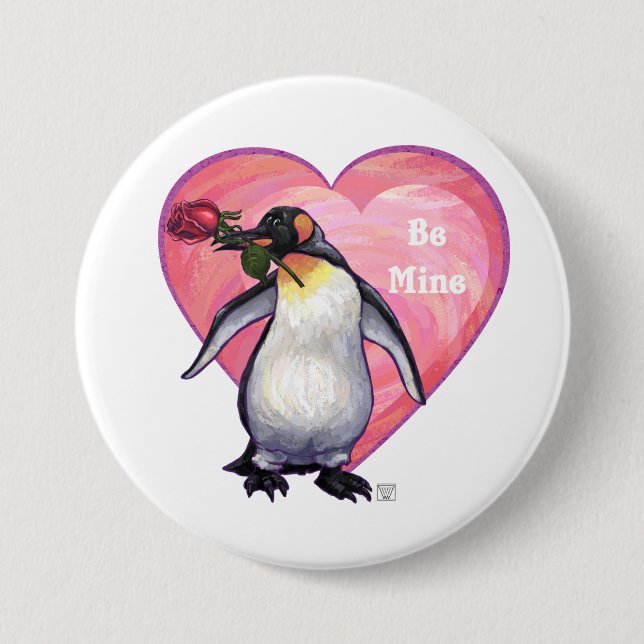 Macaron Rond 7,6 Cm Saint-Valentin Penguin (Devant)