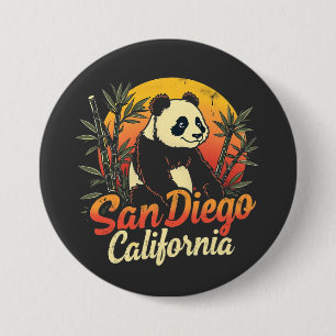Macaron Rond 7,6 Cm San Diego California Retro Sunset Panda Vintage