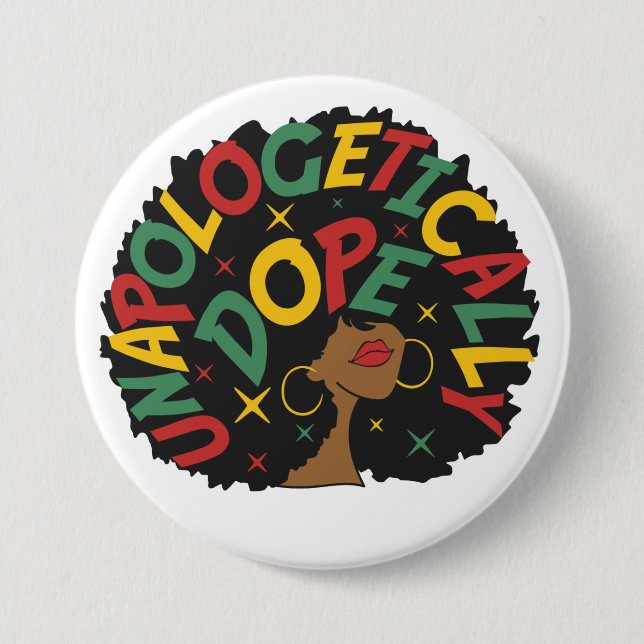 Macaron Rond 7,6 Cm Sans excuses Dope Black Girl Afro (Devant)