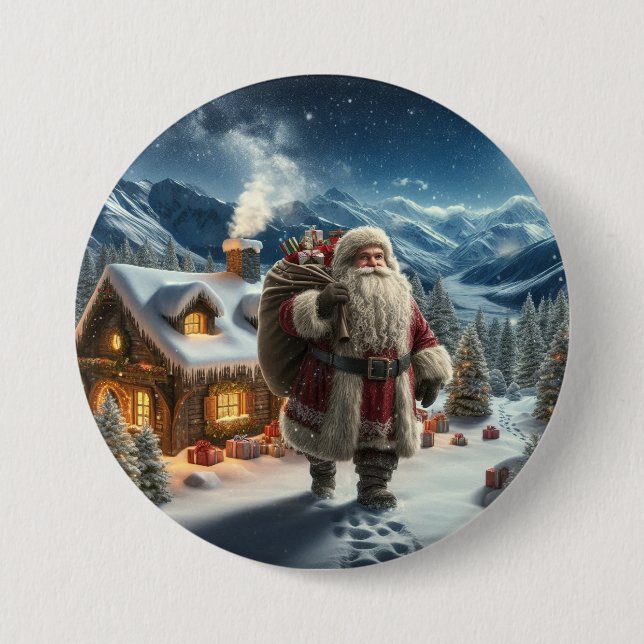 Macaron Rond 7,6 Cm Santa Claus (Devant)
