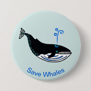 Macaron Rond 7,6 Cm Sauvez les baleines - Graphique animal en voie de 