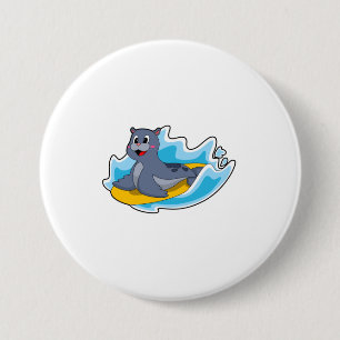 Macaron Rond 7,6 Cm Sceau comme surfeur avec Surfboard