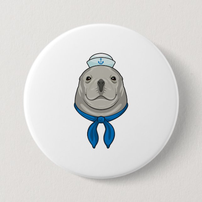 Macaron Rond 7,6 Cm Sceller comme marin avec casquette marin (Devant)