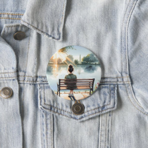 Macaron Rond 7,6 Cm Scène de lac aux reflets du coucher de soleil