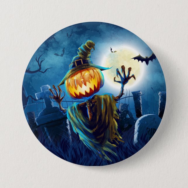 Macaron Rond 7,6 Cm Scène d'horreur d'Halloween (5) Citrouille Toutes  (Devant)