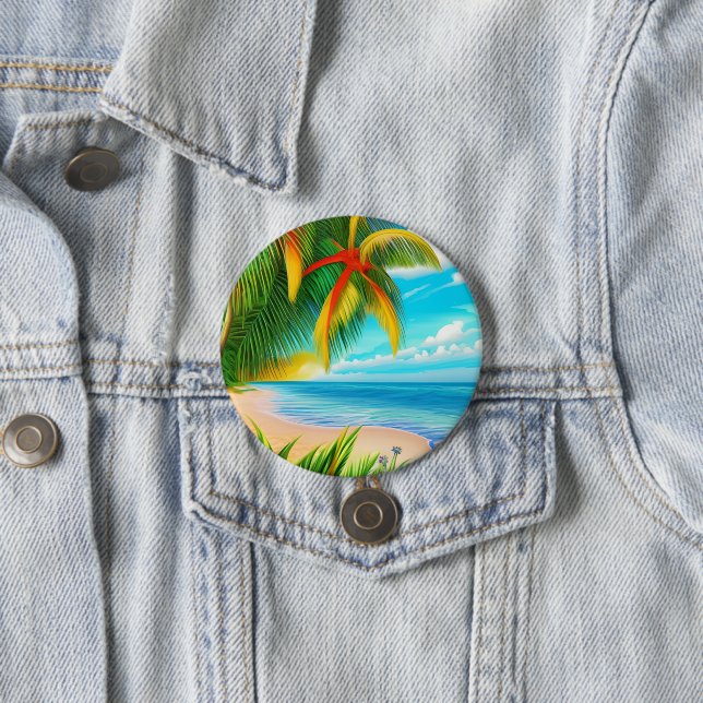 Macaron Rond 7,6 Cm Scène Tropical Beach Palm Tree (En situation)