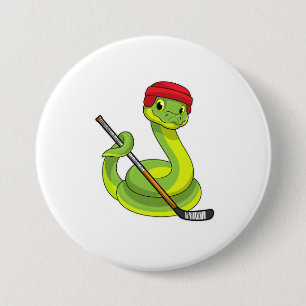Macaron Rond 7,6 Cm Serpent au hockey sur glace avec bâton de hockey s