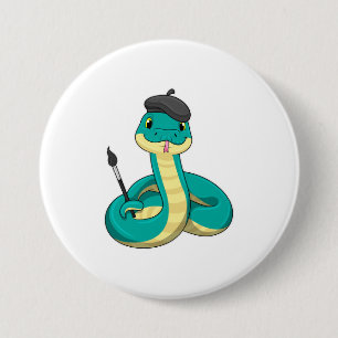 Macaron Rond 7,6 Cm Serpent comme peintre avec pinceau