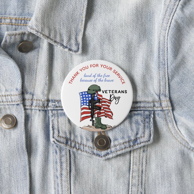 Macaron Rond 7,6 Cm Service actif ou Merci militaire vétéran à la retr (En situation)