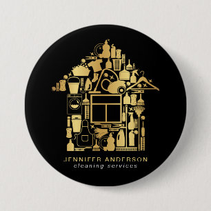 Macaron Rond 7,6 Cm Services Modernes De Nettoyage Or Et Noir