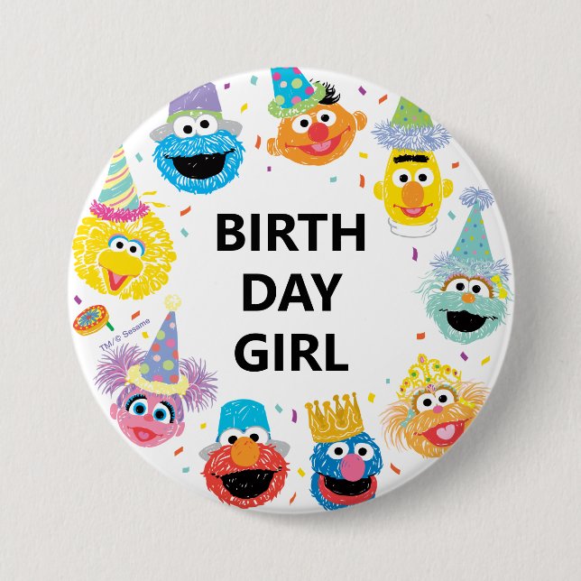 Macaron Rond 7,6 Cm Sesame Street Confetti Anniversaire Fille (Devant)