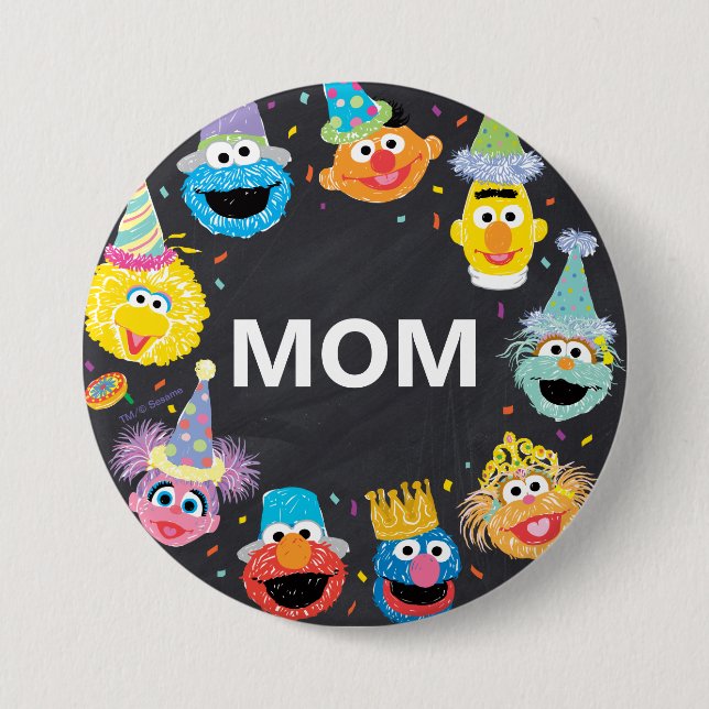 Macaron Rond 7,6 Cm Sesame Street Confetti Anniversaire Maman de l'enf (Devant)