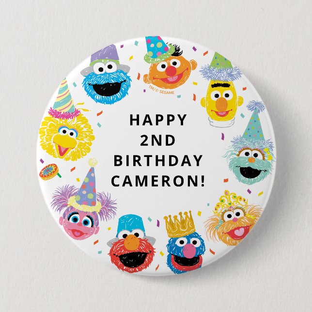 Macaron Rond 7,6 Cm Sesame Street Pals Confetti Anniversaire (Devant)