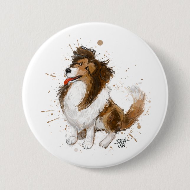 Macaron Rond 7,6 Cm Sheldon the Sheltie (Devant)