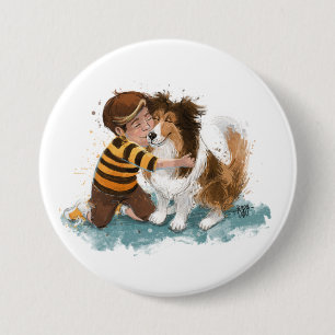 Macaron Rond 7,6 Cm Sheltie and Boy Dog Hug