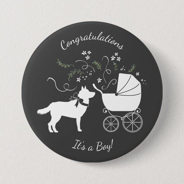 Macaron Rond 7,6 Cm Sibérie Husky Chien Baby shower Chien Chiot Gris (Devant)