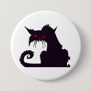 Macaron Rond 7,6 Cm Silhouette de chat noir maléfique aux yeux rouges