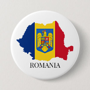 Macaron Rond 7,6 Cm Silhouette de la Roumanie, étiquetée,