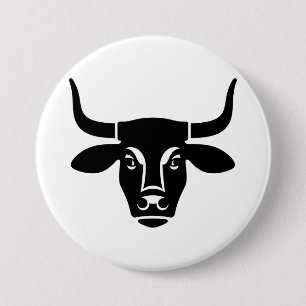 Macaron Rond 7,6 Cm Silhouette de tête de taureau noir minimaliste