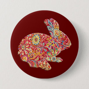 Macaron Rond 7,6 Cm Silhouette florale colorée Bouton lapin de Pâques