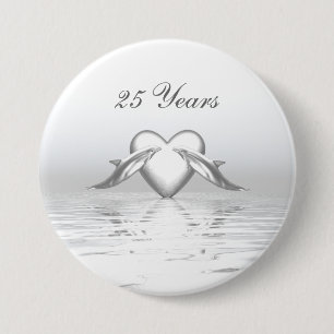 Macaron Rond 7,6 Cm Silver Anniversary Dolphins et Heart