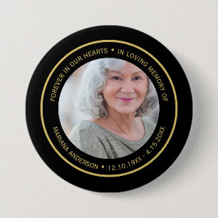 Macaron Rond 7,6 Cm Simple Forever dans nos cœurs Mémorial Noir et Or