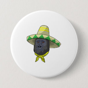 Macaron Rond 7,6 Cm Singe avec casquette de paille