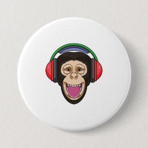 Macaron Rond 7,6 Cm Singe dans la musique avec casque