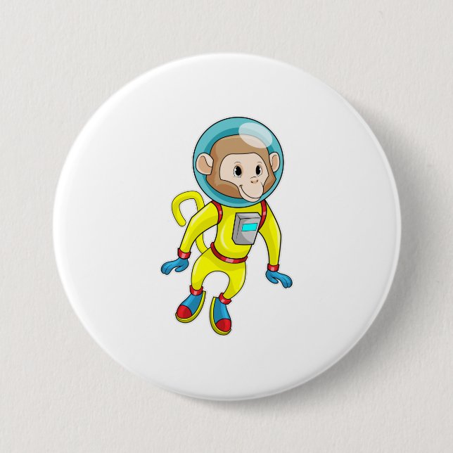 Macaron Rond 7,6 Cm Singe en astronaute (Devant)