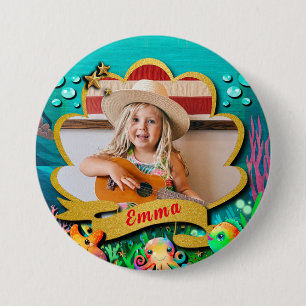 Macaron Rond 7,6 Cm Sirène, Coquillage, Amis d'animaux marins, Coral R