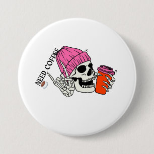 Macaron Rond 7,6 Cm Skeleton a besoin de café