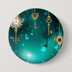 Macaron Rond 7,6 Cm Skeleton Keys on Green Background