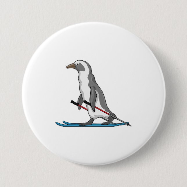 Macaron Rond 7,6 Cm Ski de Penguin (Devant)