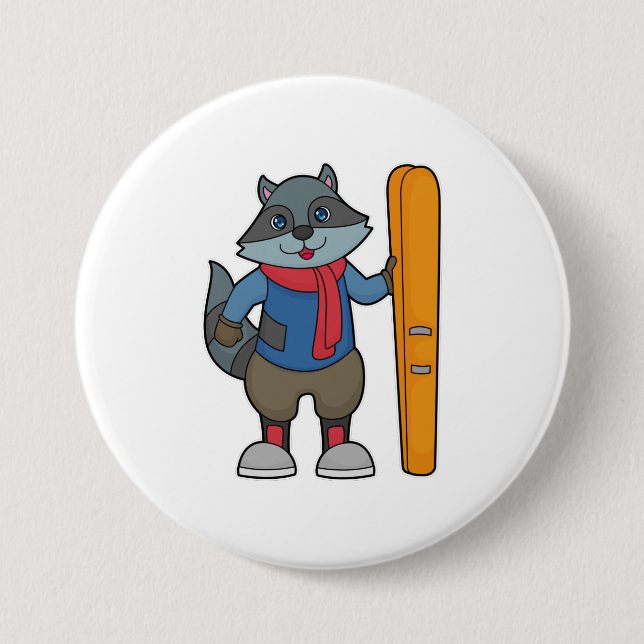 Macaron Rond 7,6 Cm Ski Racoon (Devant)