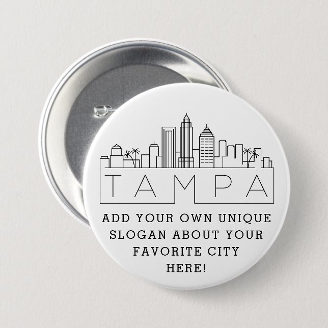 Macaron Rond 7,6 Cm Skyline Tampa City | Bouton Slogan personnalisé (Devant & derrière)