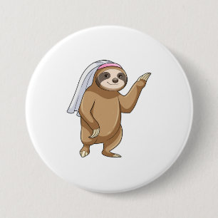 Macaron Rond 7,6 Cm Sloth as Bride with Veil