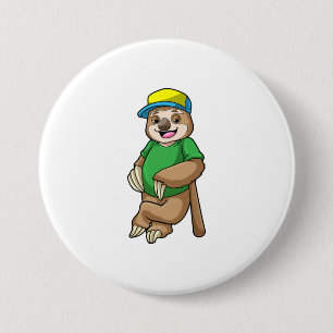 Macaron Rond 7,6 Cm Sloth au baseball avec batte de baseball