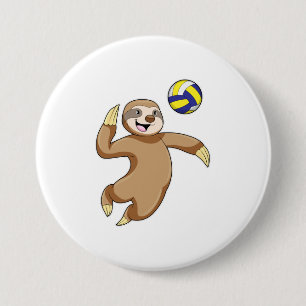 Macaron Rond 7,6 Cm Sloth comme joueur de volleyball avec volleyball