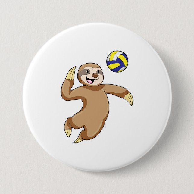 Macaron Rond 7,6 Cm Sloth comme joueur de volleyball avec volleyball (Devant)