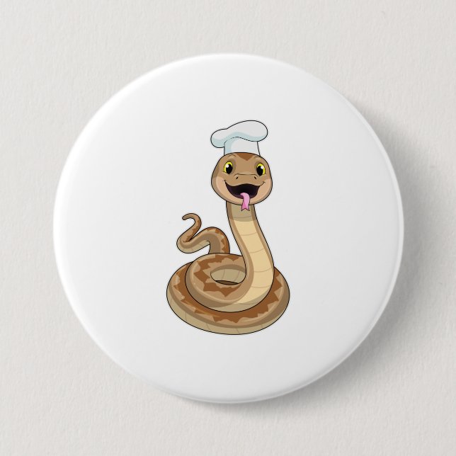 Macaron Rond 7,6 Cm Snake as Cook avec Chef casquette (Devant)