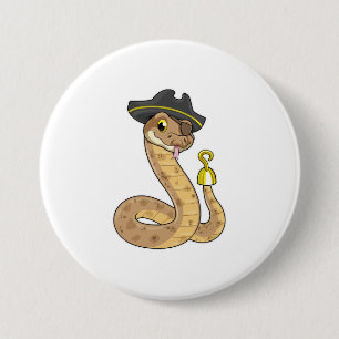 Macaron Rond 7,6 Cm Snake as Pirate with Hook Hand & Eye patch