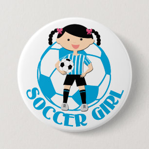 Macaron Rond 7,6 Cm Soccer Girl 2 Ball Blue and White Stripes v2