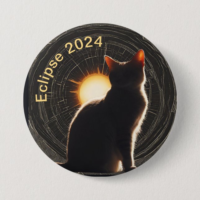 Macaron Rond 7,6 Cm Solar Eclipse 2024 sun cat (Devant)
