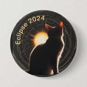 Macaron Rond 7,6 Cm Solar Eclipse 2024 sun cat