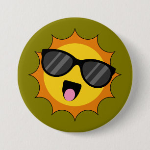 Macaron Rond 7,6 Cm Soleil ensoleillé avec lunettes de soleil noires
