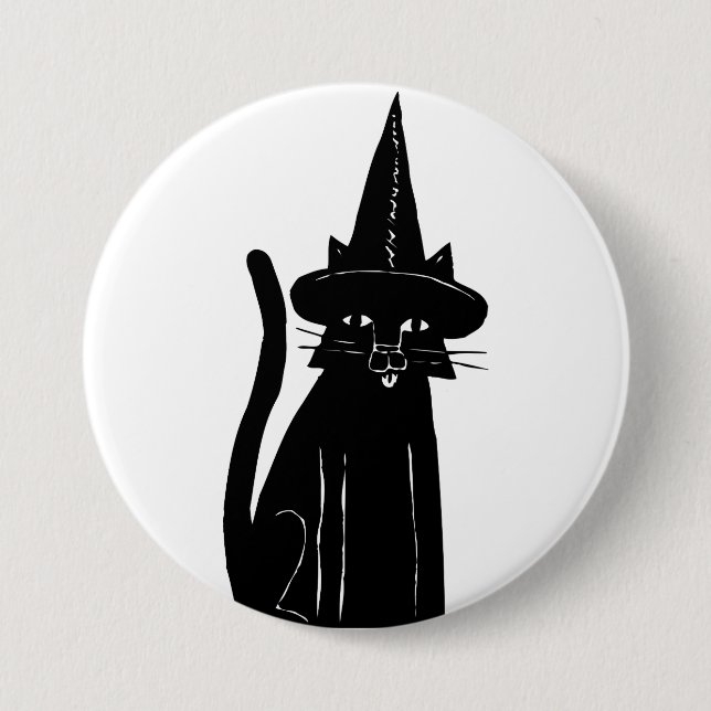 Macaron Rond 7,6 Cm Sorcière de chat (Devant)