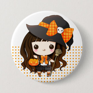 Macaron Rond 7,6 Cm sorcière de Kawaiii Halloween