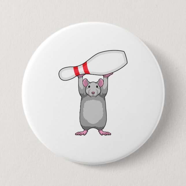 Macaron Rond 7,6 Cm Souris à Bowling avec épingle de Bowling (Devant)